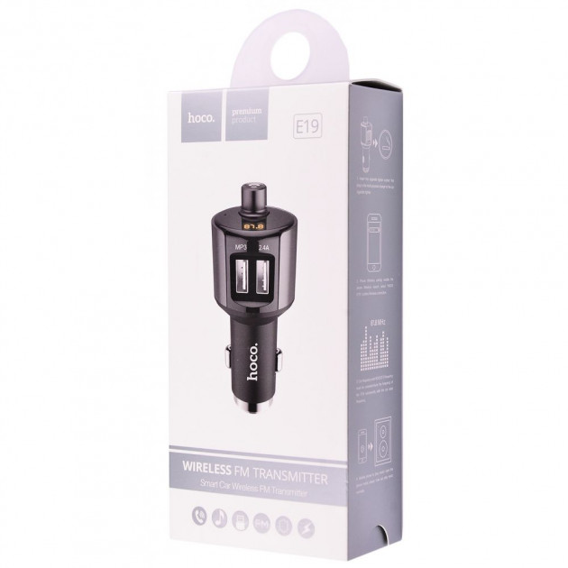 АЗУ Hoco E19 Bluetooth FM Launcher 2.4A 2USB gray АЗУ Hoco E19 Bluetooth FM Launcher 2.4A 2USB gray