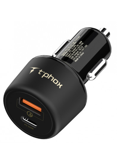 Автомобильное зарядное устройство T-PHOX Fast Charge - Type-C PD 30W+QC 3.0 18W Black (Apace Car 48W)