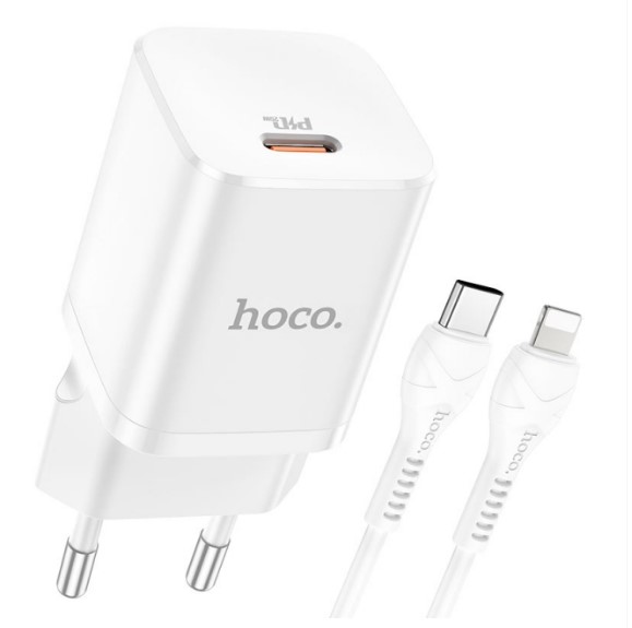 Мережевий зарядний пристрій Hoco N19 Rigorous PD25W + USB Type-C White