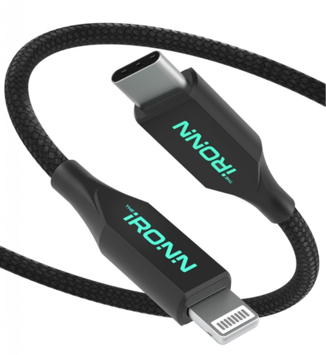 Кабель IRONN Type-C to Lightning PD 20W (1.8m) Black Nylon (CL20BN-L) Кабель IRONN Type-C to Lightning PD 20W (1.8m) Black Nylon (CL20BN-L)