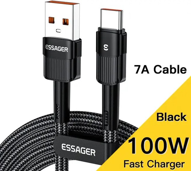 Кабель Essager USB-A to Type-C 7A 100W 20V 5A Fast Charging 3м Black (EXCT-XCC01)