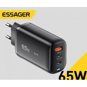 СЗУ Essager ES-CD23 65W GaN Dual USB-С USB-A QC3.0 PD3.0 Fast Charge Black (ECT2CA-MYB01)