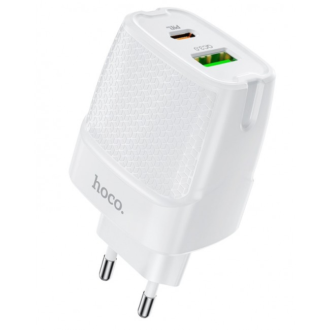 Сетевое зарядное устройство Hoco C85A Bright PD20W+QC3.0 Type-C + USB white