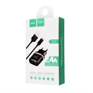 СЗУ Hoco C12 Charger + Cable (Micro) 2.4A 2USB black