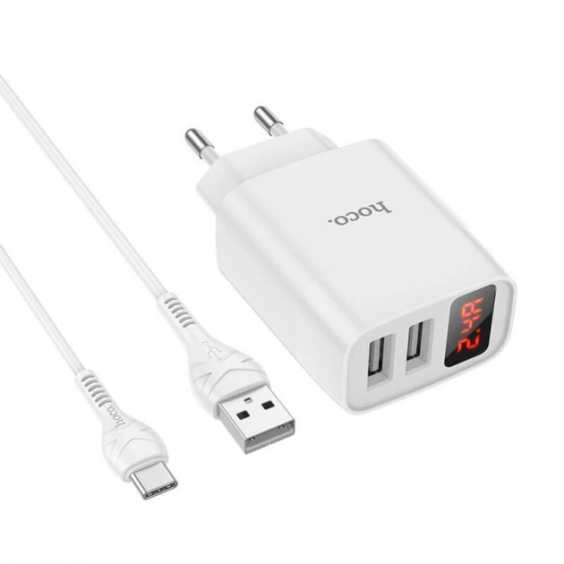 СЗУ Hoco C86A Illustrious Digital Display 2USB white СЗУ Hoco C86A Illustrious Digital Display 2USB white