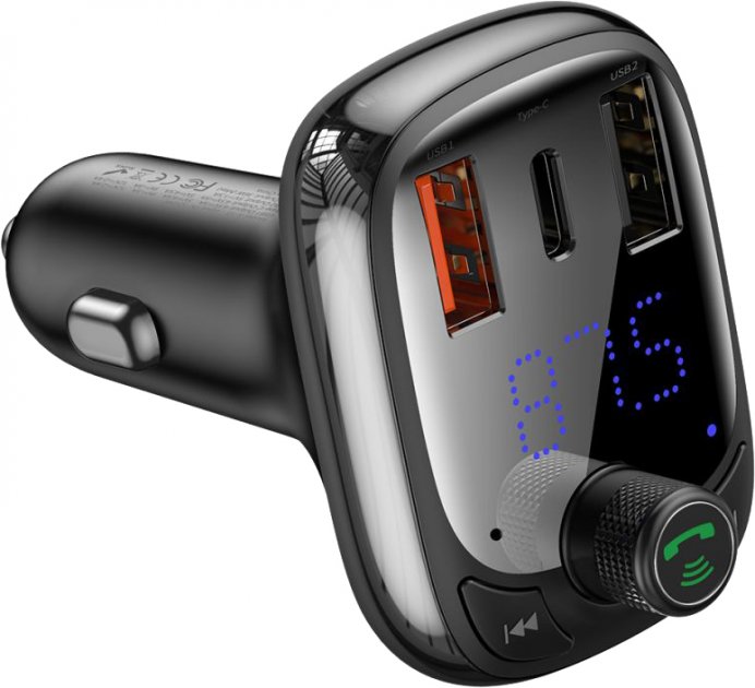 FM-трансмиттер Baseus S-13 Bluetooth FM Launcher 2USB + Type-C - Black (CCTM-B01)