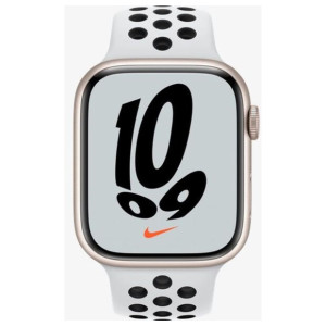 Смарт-часы Apple Watch Nike Series 7 GPS 45mm Starlight Aluminum Case w. Black Nike Sport Band (MKNA3)
