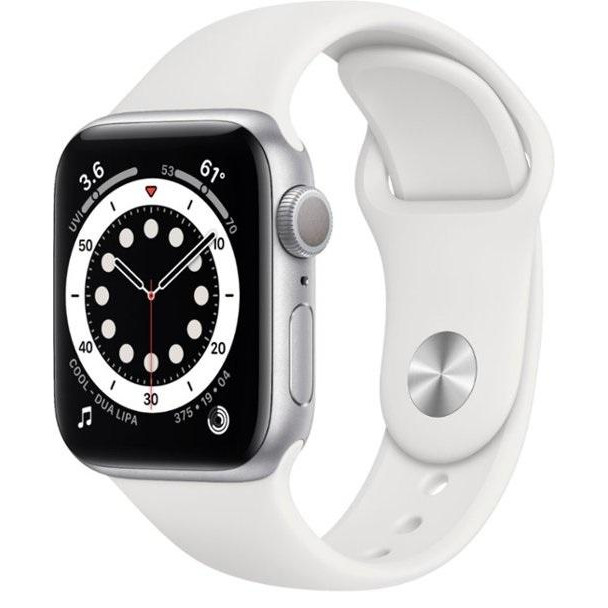Смарт-часы Apple Watch Series 6 GPS 44mm Silver Aluminum Case w. White Sport B. (M00D3)