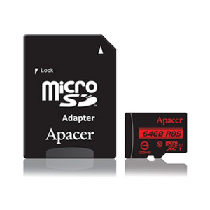 Карта памяти Apacer 64 GB microSDXC Class 10 UHS-I R85 + SD adapter AP64GMCSX10U5-R