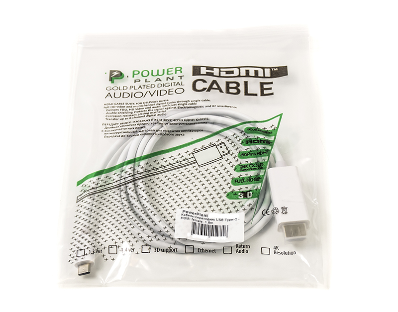 Кабель-перехідник PowerPlant USB Type-C - HDMI male, 1.8m